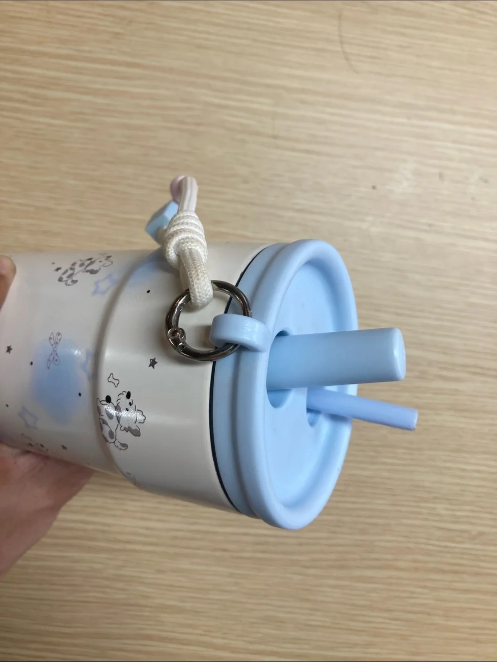Blue & White Decorative Tumbler with Straw Lid